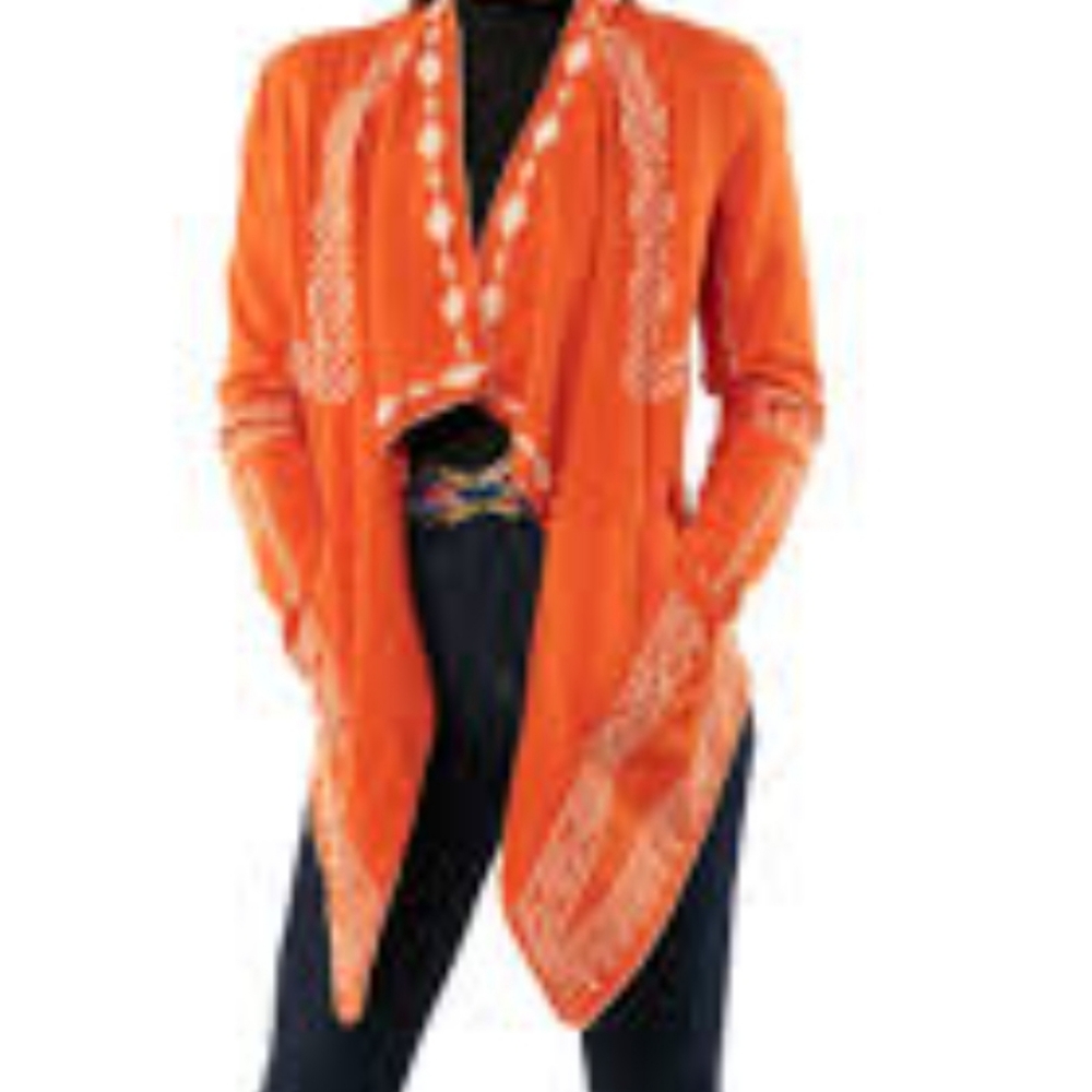 Monoreno orange southwestern embroidered cardigan size large